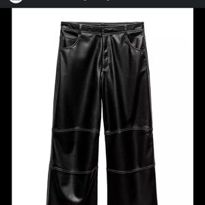 NWT Faux black leather pants with white stitching